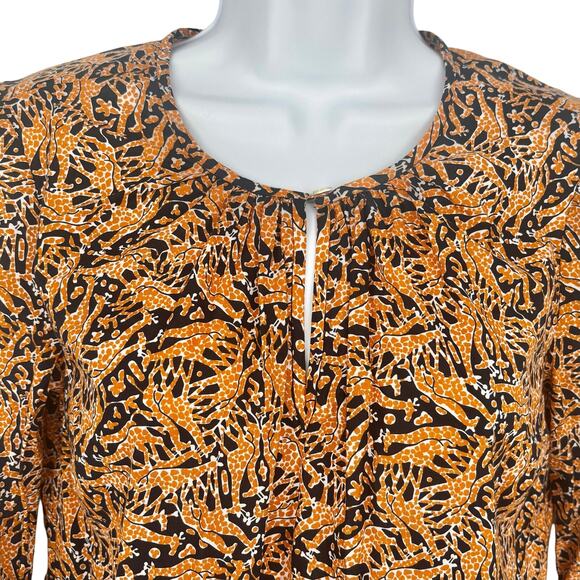 Drake's London for J. Crew Orange and Blue Giraffe Bell Sleeve Blouse Size 0 - Picture 1 of 6